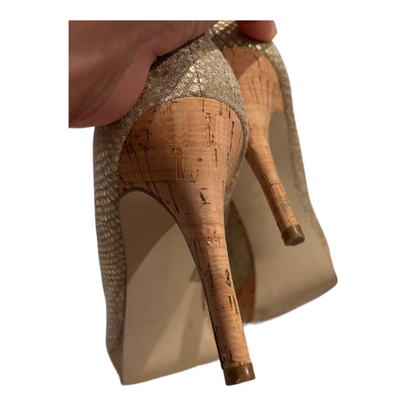 Tahiti Gold and Cork Snake Skin 3 Inch High Heels Shoes Size 10 - Picture 5 of 11
